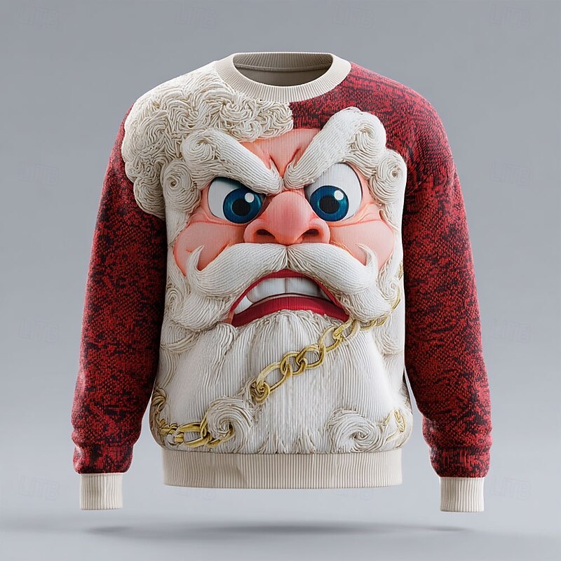 Ugly Christmas Sweater Men's Santa Claus 3D Print Pullover Sweater Jumper Knitwear Crewneck Casual Vacation Daily Keep Warm Long Sleeve Spring Fall Winter Red