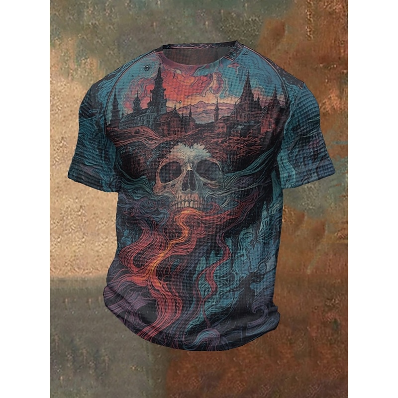 Men's Halloween Shirt Graphic Tee Waffle T Shirt Pumpkin Bat Crewneck Clothing Apparel 3D Print Outdoor Holiday Theme Party Halloween Party Short Sleeve Print Vintage Halloween3