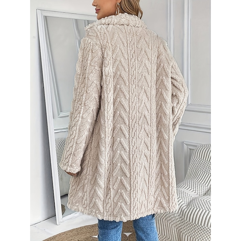 Women's Winter Coat Sherpa Jacket Comfortable Breathable Buttons Casual Plain Vacation Street Casual Daily Wear Single Breasted Long Turndown Regular Fit Long Sleeve Outerwear Beige Spring Fall2