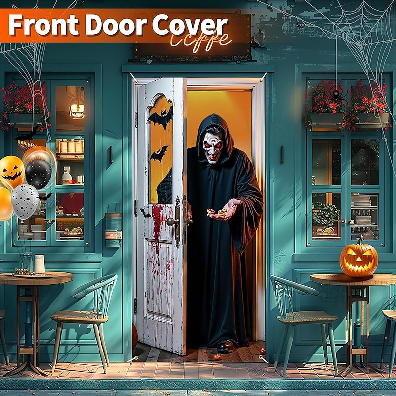 Halloween Tapestry Door Cover Outdoor Banners Grim Reaper 3D Dark Punk Gothic Style Party Dorm Teens Room College Dorm Guys Man Cave Frat Bedroom Shooting Backgrounds Home Decor4