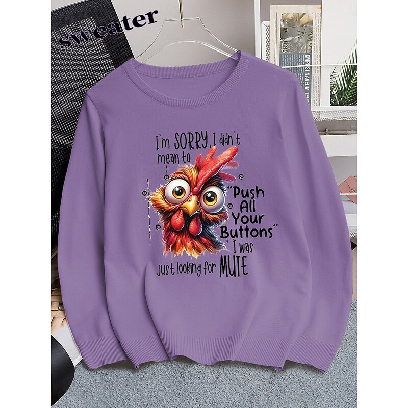 Women's Pullover Elegant Vintage Daily Graphic Letter Ribbed Crew Neck Knitted Long Sleeve Regular Tops Knit Formal Outdoor Home Black Pink Fall Winter2