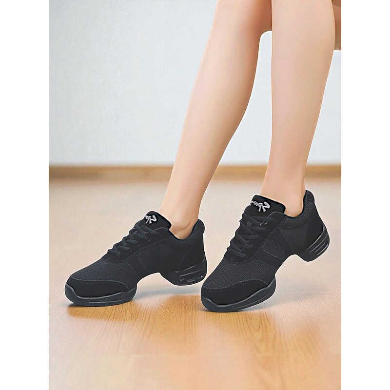 Women's Black Mesh Jazz Dance Sneakers - Lightweight Breathable Professional Practice Shoes for Latin, Hip Hop and Ballroom2