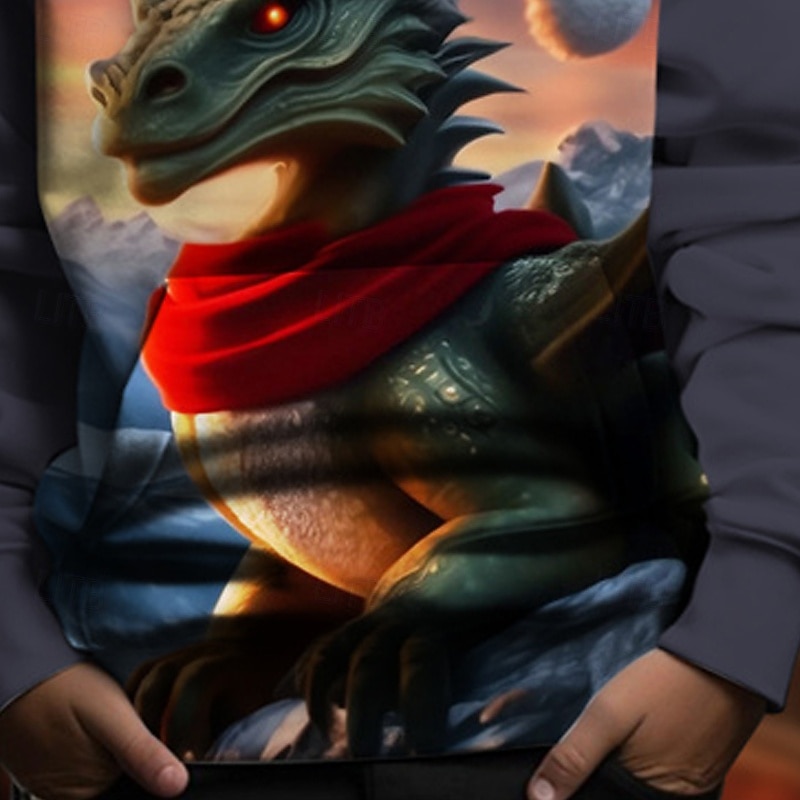 Christmas Boys' 3D Dinosaur Hoodie Long Sleeve Spring Fall Fashion Streetwear Kids 4-12 Years Hooded Outdoor Casual Daily Regular Fit3