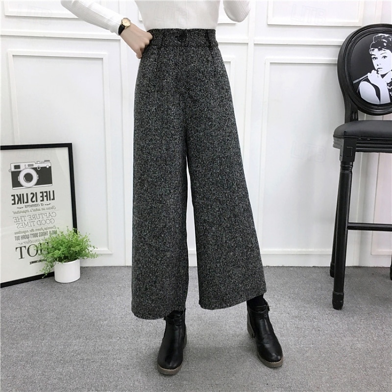 Women's Wide Leg Chinos Straight Vacation Vintage Streetwear Ankle-Length Medium Waist Plain Elastic Waist Buckle Comfortable Inelastic Micro-elastic Outdoor Street Daily Black Grey Light Gray3