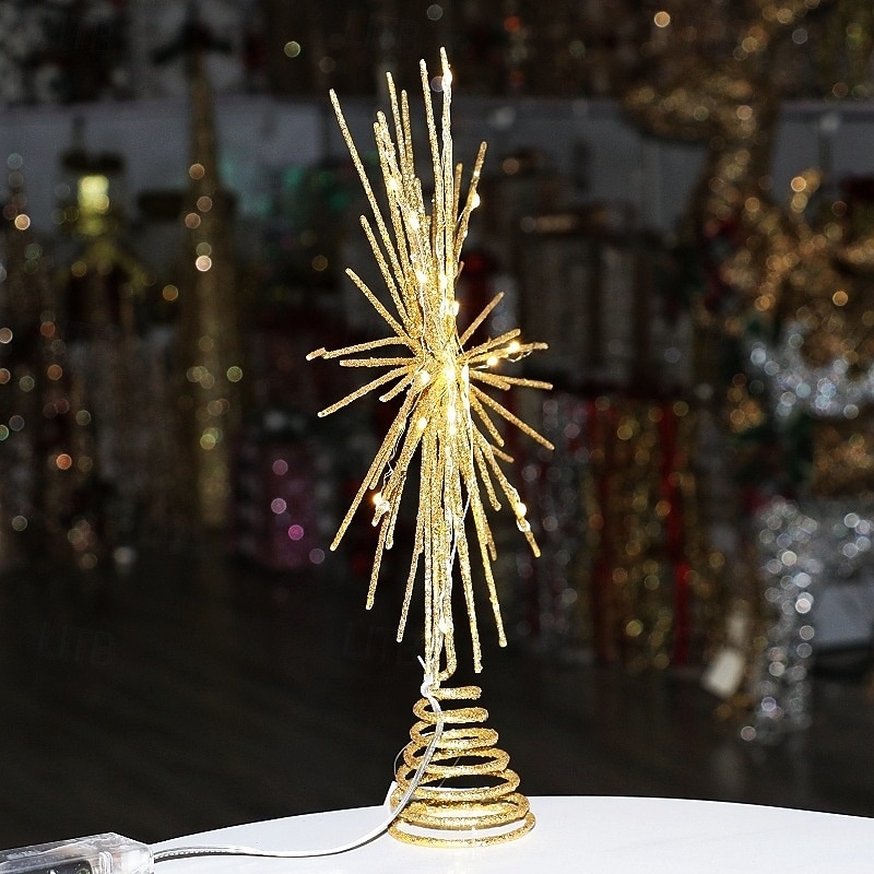 Christmas Tree Topper Led Light, Firework Burst Multi-Pointed Star Ornament, Iron Holiday Tree Decoration, Festive Xmas Tabletop Accessory, Home Decor Gift4