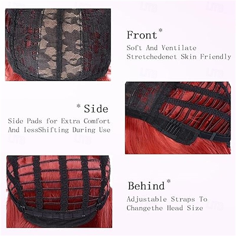 Red Bob Wigs for White Women - 12'' Short Bob Wigs With Bangs Natural Fashion Synthetic Wig Colorful Synthetic Hair for Daily Cosplay Halloween4