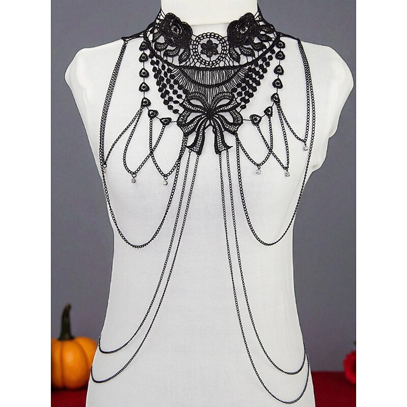 Women's Gothic Black Body Chain Necklace - Statement Jewelry for Halloween Party and Nightlife Outfits2