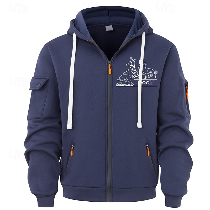 Men's Hoodie Full Zip Hoodie Black Wine Navy Blue Dark Gray Hooded Animal Pocket Sports & Outdoor Daily Holiday Polyester Streetwear Basic Casual Spring Fall Clothing Apparel Hoodies Sweatshirts4