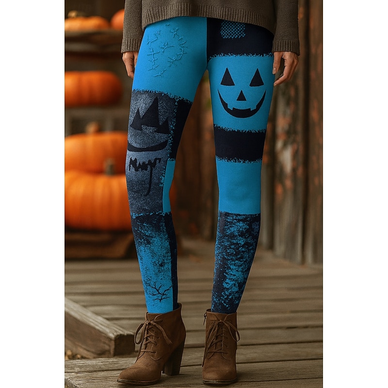 Halloween Women's Leggings Vacation Vintage Ethnic Style Full Length High Waist Graphic Skull 3D Print Quick Dry Breathability Soft Stretchy Outdoor Home Causal Yellow Red Blue Orange Fall Skinny3