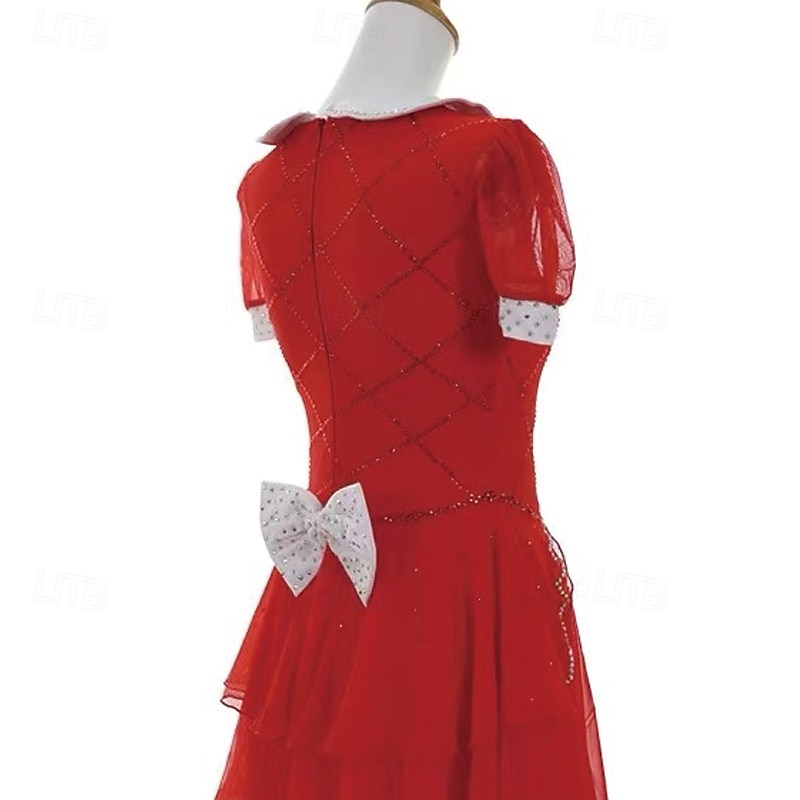 Figure Skating Dress Women's Girls' Ice Skating Dress Red Patchwork Thumbhole Mesh Spandex Stretchy Training Practice Professional Skating Wear Thermal Warm Crystal / Rhinestone Short Sleeve Ice4