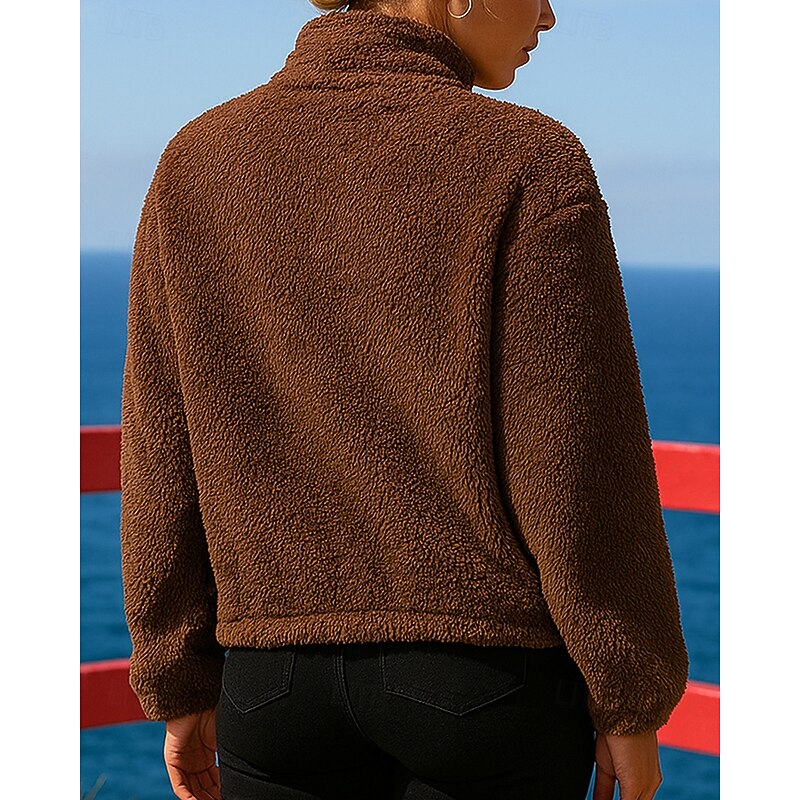 Women's Zip Up Jacket Polar Fleece Jacket Long Sleeve Top Athleisure Solid Colored Windproof Warm Hiking Travel Vacation Sportswear Activewear Black Green Coffee2