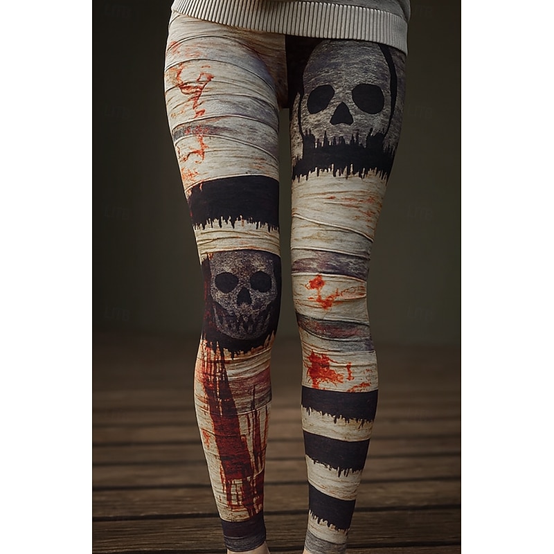 Halloween Women's Leggings Vacation Vintage Ethnic Style Full Length High Waist Graphic Skull 3D Print Quick Dry Breathability Soft Stretchy Formal Outdoor Vacation Black White Red Fall Slim Fit2