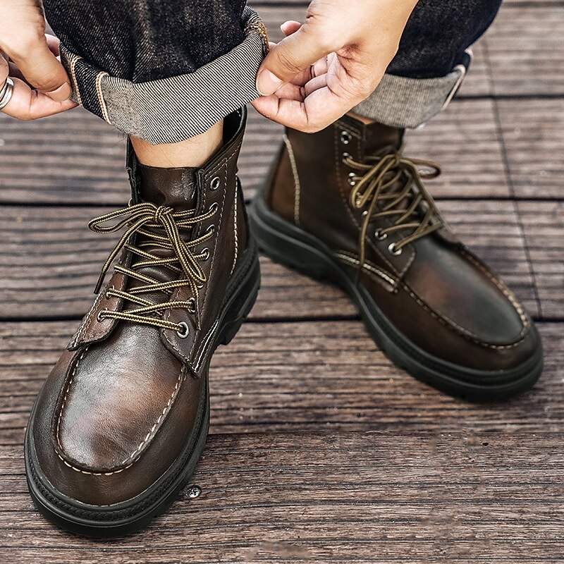 Men's High - Top PU Leather Fashion Boots | Durable Sole & Stylish Emblem Design for Daily Wear3