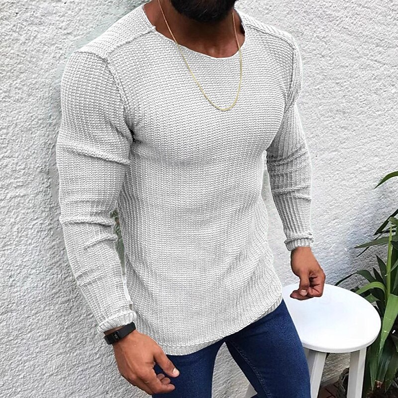 Men's Sweater Pullover Sweater Jumper Ribbed Knit Regular Tops Knitted Slim Fit Plain Crew Neck Knitwear Contemporary Casual Daily Wear Clothing Apparel Fall Black White S M L2