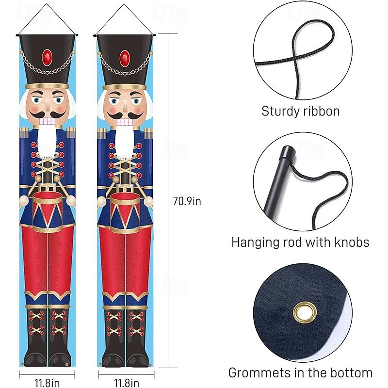 Christmas Porch Banner with Puppet Design, Holiday Door Hanging Signs, Xmas Couplets Decoration for Home Outdoor4