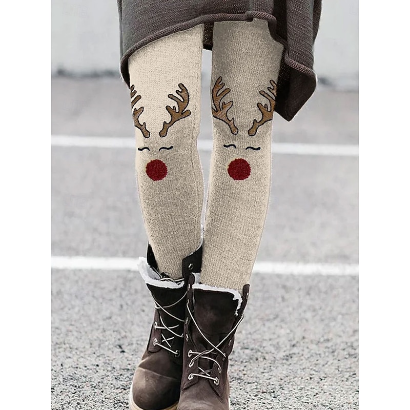 Women's Leggings Vacation Vintage Fashion Full Length High WaistPantsUgly Christmas Graphic Snowflake Christmas Printing Soft Breathable Stretchy Formal Vacation Street White Khaki Beige Spring Fall3