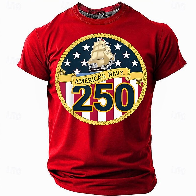 Men's America's 250th Anniversary T Shirt Short Sleeve T shirt 3D Print Crew Neck Shirt Daily Military Street Daily Black Red Blue Summer Spring Clothing Apparel S M L XL XXL XXXL