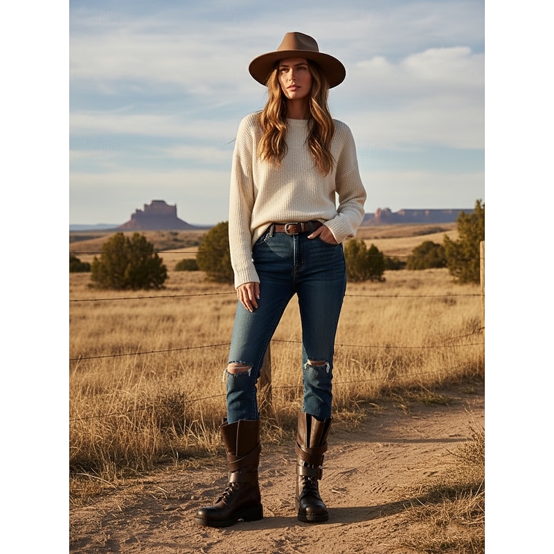 Women's Leather Buckled Combat Boots - Edgy Urban Style for Fashion - Forward City Outfits, Ideal for Daily Streetwear & Trendy Occasions4