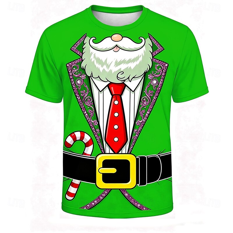 Christmas Men's Santa Claus Costume T Shirt Short Sleeve T shirt 3D Print Crew Neck Shirt Daily Designer Artistic Vacation Party Street Red Blue Purple All Seasons Clothing Apparel S M L XL XXL XXXL2