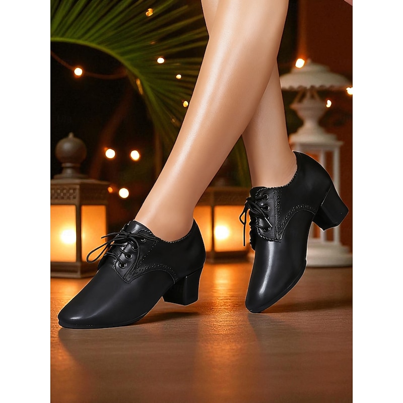 Women's Genuine Leather Blue Lace-Up Oxford Dance Shoes with Low Block Heel - Professional Ballroom & Latin Practice Footwear3