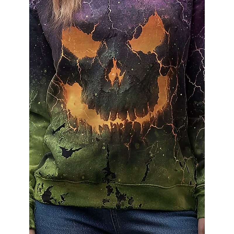 Women's Pullover Graphic Pumpkin Halloween Casual Long Sleeve Crew Neck Regular Tops Street Dailywear Casual Print Purple Fall Winter3