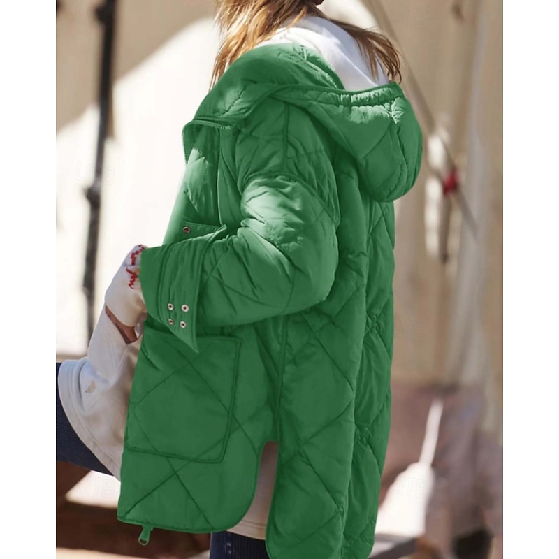 Women's Winter Coat Hoodie Jacket Warm Comfortable Zipper Pocket Irregular Hem Casual Plain Vacation Casual Daily Wear Weekend Long Hooded Regular Fit Long Sleeve Outerwear Black White Yellow Fall3