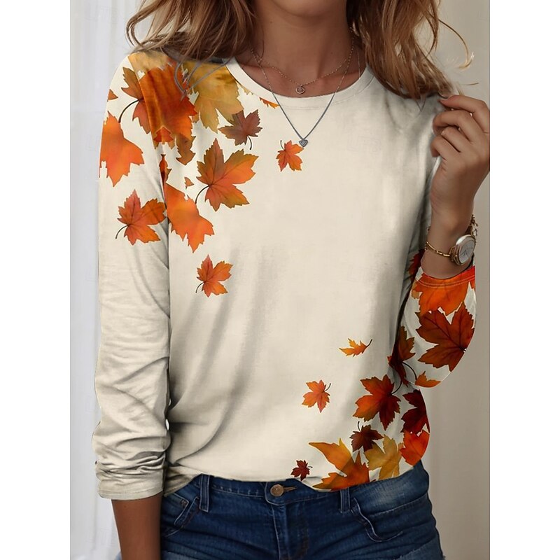 Women's T Shirt Graphic Plants Vintage Stylish Casual Long Sleeve Crew Neck Regular Tops Daily Print Yellow Blue Khaki Spring Fall Winter2