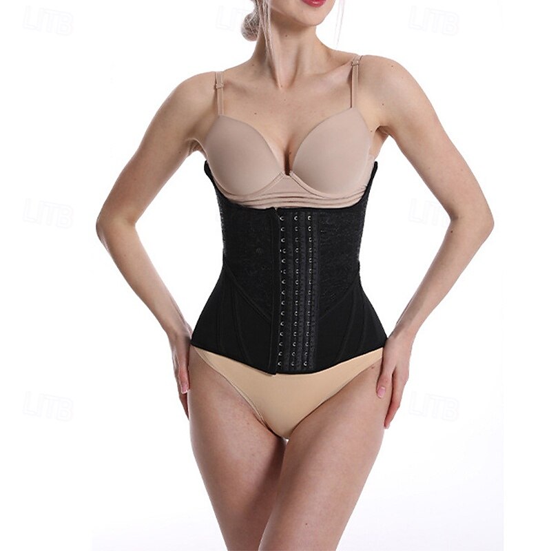 Women's Corset Shapewear Waist Cincher Shapewear Sexy Corset Casual Pure Color Lace Buttons Vacation Street Date Sleeveless Black Beige Spring Fall Tailored Fit2