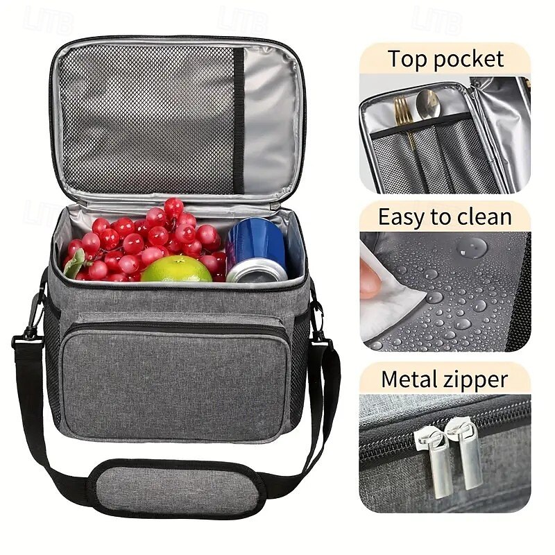 Outdoor Camping Insulated Cooler Bag – Leakproof 2.38 Gallon Capacity, Gray Oxford Fabric, Adjustable Shoulder Strap & Mesh Side Pockets, Suitable for Men & Women2
