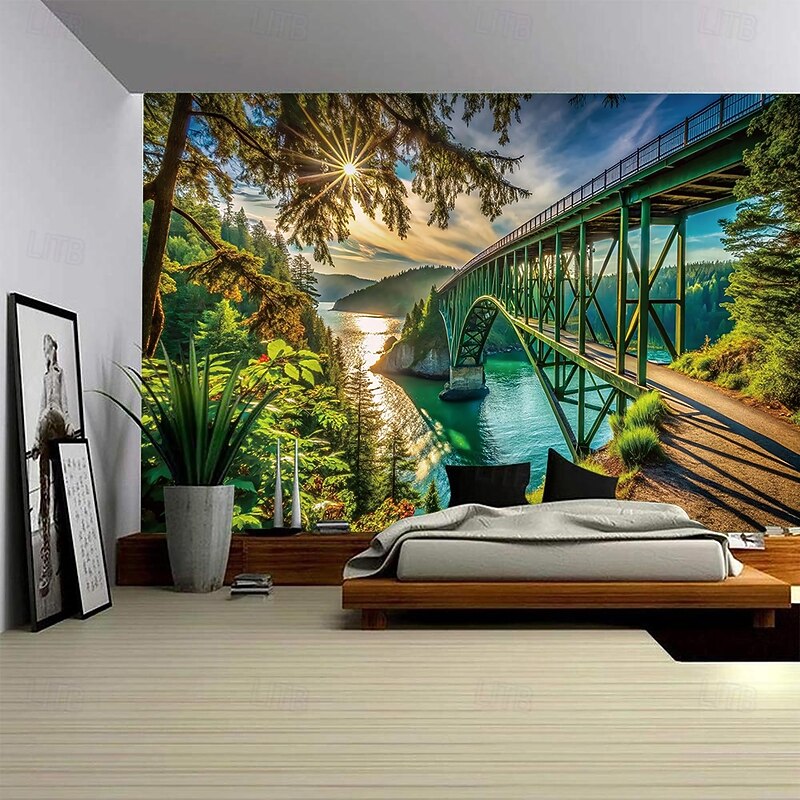 Tapestry Blanket Wall Hangings Bridge Lake Forest Modern 3D Bedroom Living Room Dorm Teens Room College Dorm Guys Man Cave Frat Bedroom Home Decor2