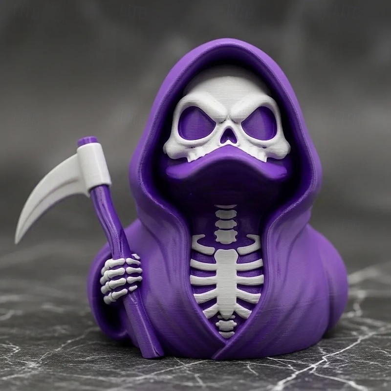 Halloween Death Scythe Duck Resin Figurine Spooky Tabletop Desktop Ornament, Creepy Duck Statue for Haunted House, Office Desk, Home Party Decoration3