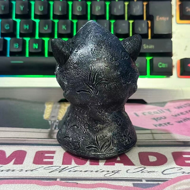 Halloween Black Cat in The Hat Statue Mysterious Hooded Cat Figurine Fantasy Mystic Sculpture with Glowing Eyes Unique Gift for Cat Lovers & Gothic Home Decor4