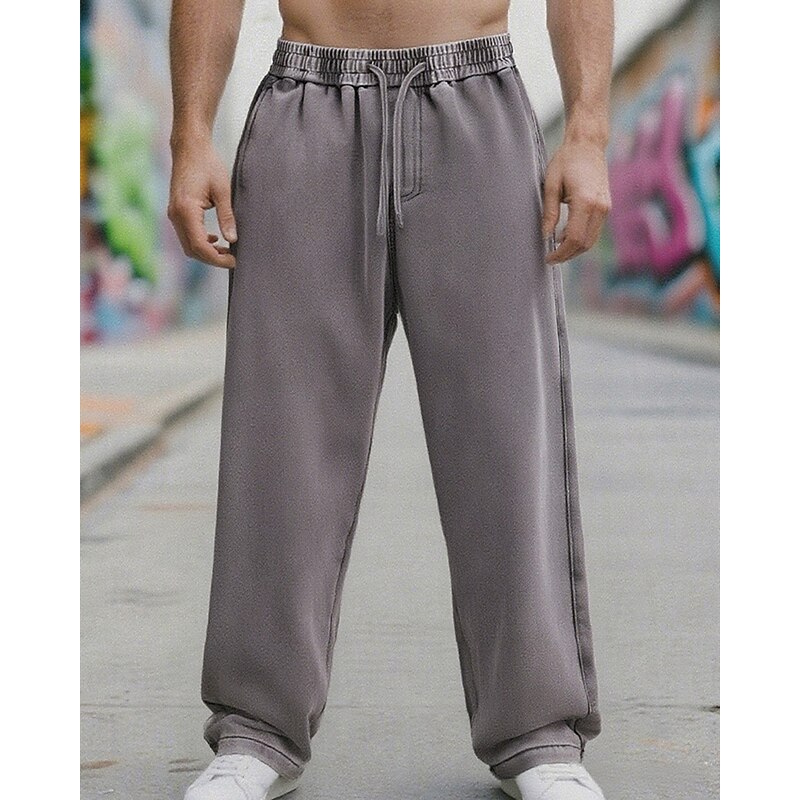 Men's Sweatpants Wide Leg Sweatpants Trousers Drawstring Pocket Elastic Waist Plain Comfort Sports Outdoor Daily Fashion Casual Black Rose Red Micro-elastic4