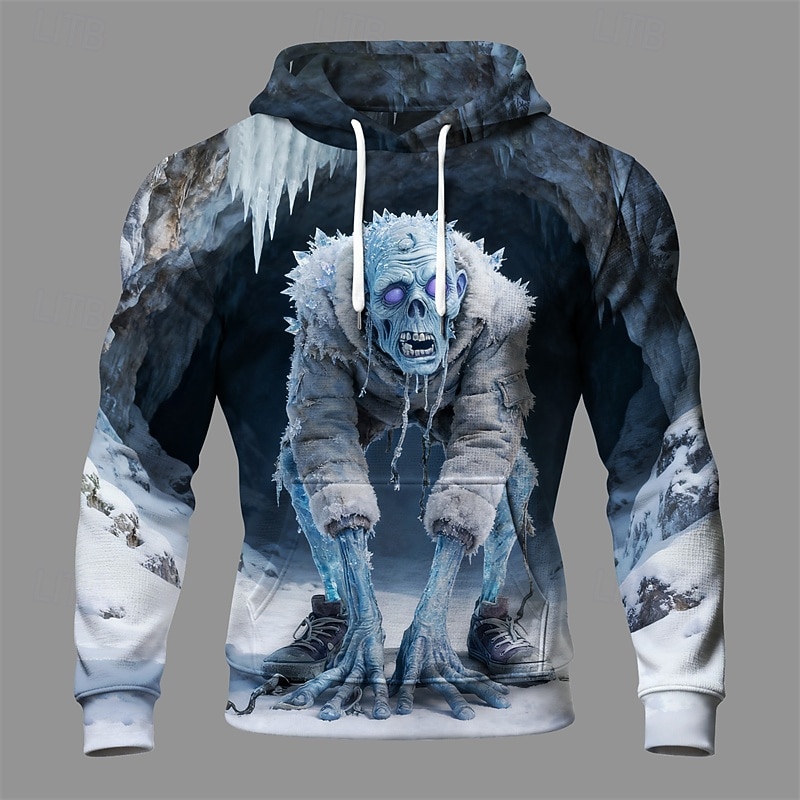 Halloween Men's Monster Hoodie Fashion Daily Hooded Vacation Party Streetwear Blue Drawstring Printing Fall Winter Designer