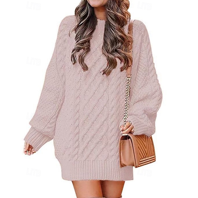 Women's Sweater Fashion Casual Pure Color Ribbed Crew Neck Knitted Long Sleeve Regular Tops Knit Outdoor Daily Weekend Hot Pink Pink Fall Winter4