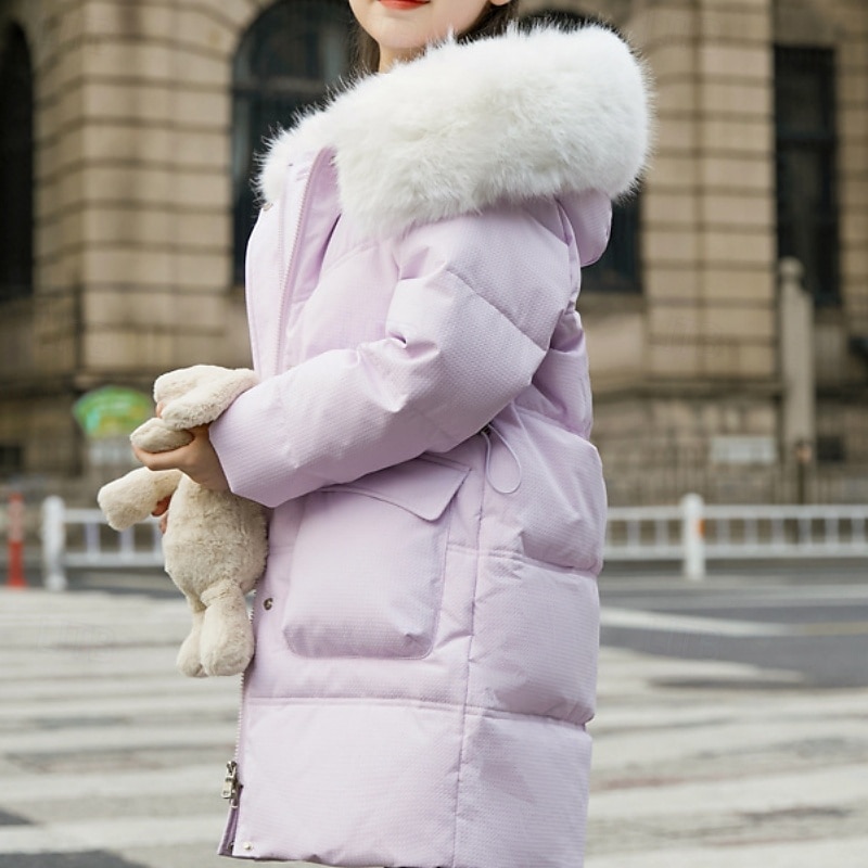 Kids Girls' Down Jacket Outdoor Jacket Puffer Jacket Solid Color Fashion Keep Warm Windproof Outdoor Coat Outerwear 4-12 Years Fall Black Purple