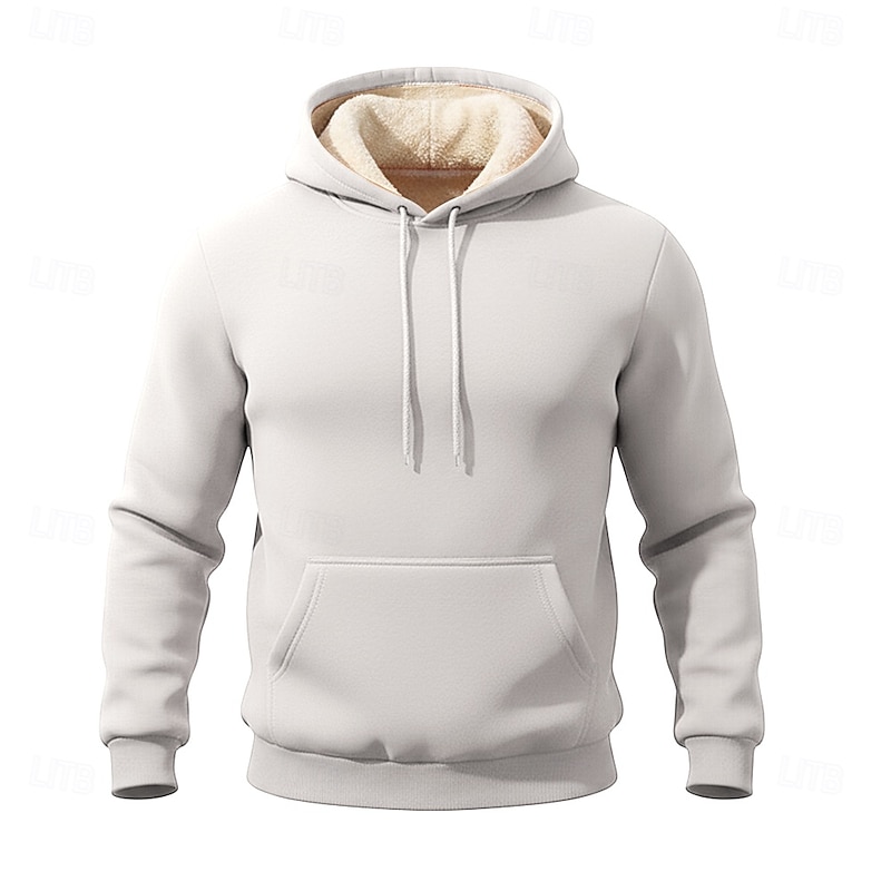 Men's Hoodie Sherpa Pullover Hoodie Sweatshirt Black Pink Yellow Khaki Orange Hooded Solid Color Print Sports & Outdoor Sports Streetwear Fleece Basic Cool Casual Fall Spring Clothing Apparel Hoodies4