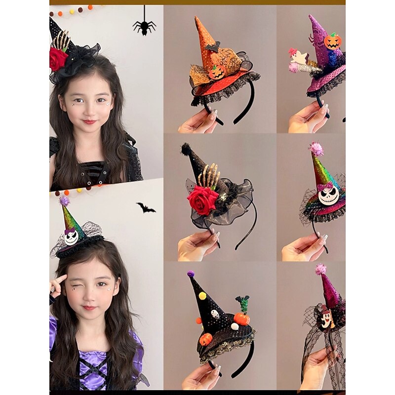 Women's Halloween Purple Witch Hat Headband - Glitter Cone Hair Accessory with Pumpkin and Ghost Decorations for Costume Party and Cosplay2
