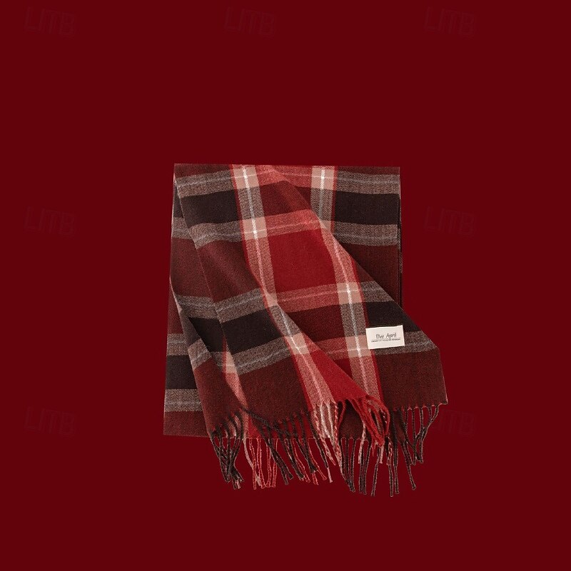 Women's Rectangle Scarf Infinity Scarf Street Daily Wine Red Blue Scarf Plaid2