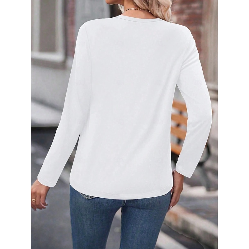 Women's T Shirt Plain Vintage Stylish Classic Long Sleeve Crew Neck Regular Tops Daily Print White Pink Red Blue Spring Fall Winter2