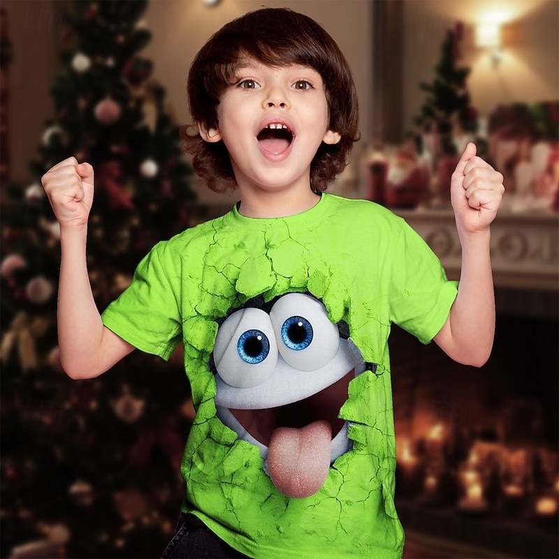 Christmas Boys' 3D Cartoon T shirt Tee Short Sleeve Summer Spring Fashion Basic Kids 4-12 Years Crew Neck Outdoor Casual Daily Regular Fit2