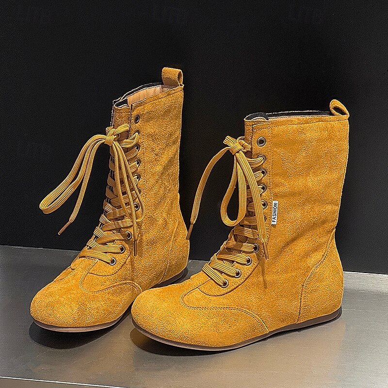 Men's Yellow Suede High-Top Boots – Urban Trendsetter, Comfortable Lace-Up Design for Casual or Everyday Wear4