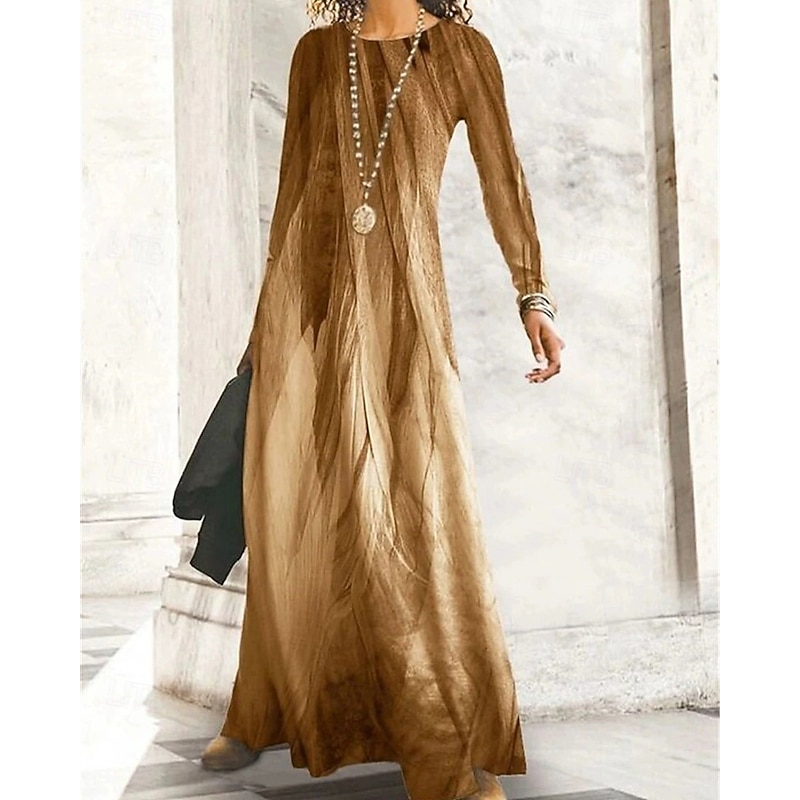 Women's Long Dress Maxi Dress Boho Dress Elegant Vintage Fashion Outdoor Party Daily Regular Fit Ombre Graphic Butterfly Long Sleeve Crew Neck Light Yellow Black gray Black Yellow Spring Autumn2