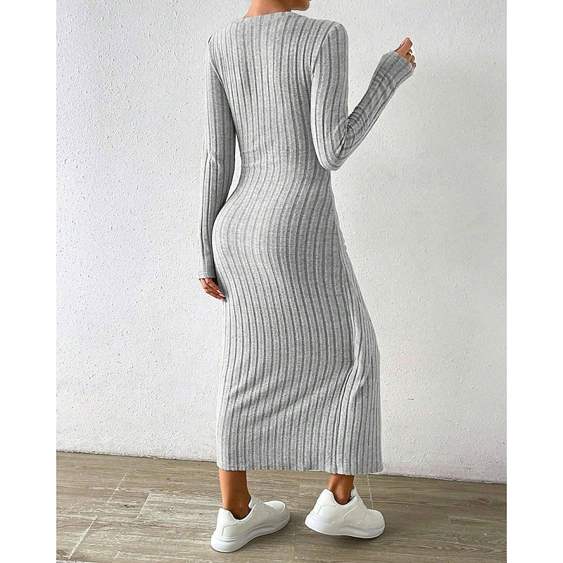 Women's Midi Dress Sweater Dress Sheath Dress Fashion Modern Vacation Daily Going out Regular Fit Plain Long Sleeve Crew Neck Grey Spring Fall3