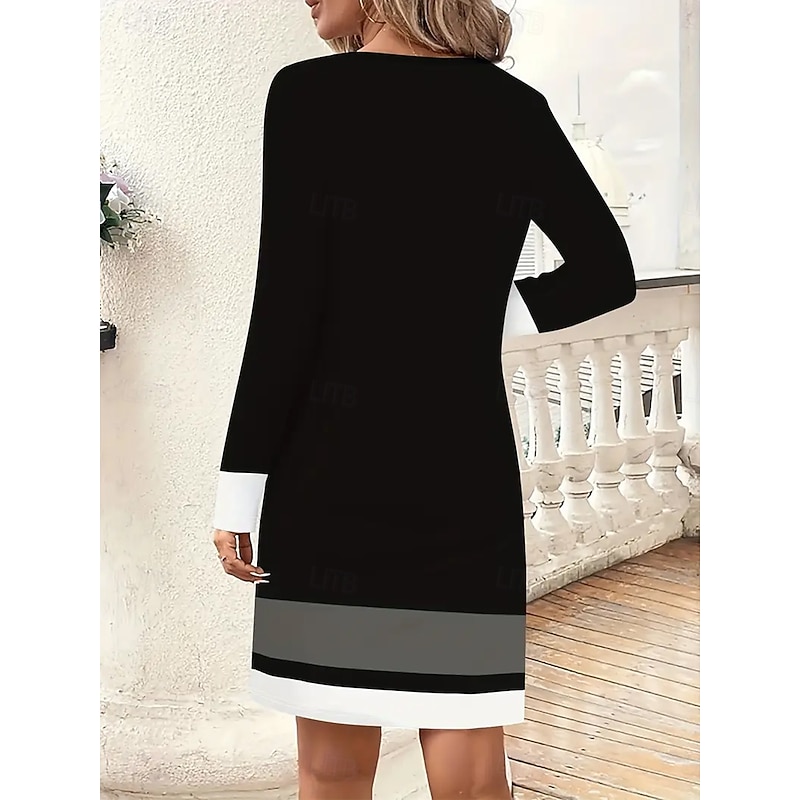 Women's Mini Dress T Shirt Dress Tee Dress Shift Dress Summer Dress Vacation Casual Party Daily Slim Graphic Geometric Long Sleeve Crew Neck Black Spring Fall Winter2