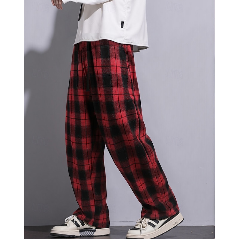 Men's Sweatpants Trousers Straight Leg Sweatpants Drawstring Pocket Elastic Waist Plaid Comfort Sports Outdoor Daily Fashion Casual ArmyGreen Black Micro-elastic2