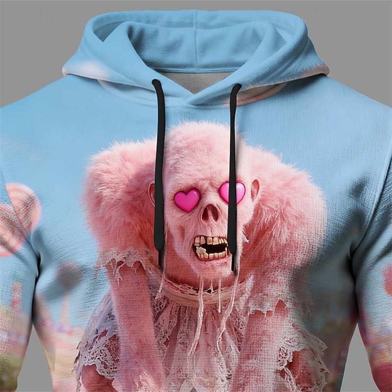 Halloween Men's Graphic Monster Hoodie Fashion Daily Hooded Vacation Party Streetwear Pink Drawstring Pocket Printing Fall Winter Designer2