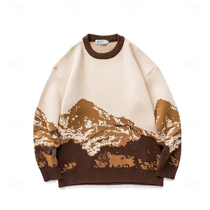 Men's Sweatshirt Blue Brown Crew Neck Scenery Graphic Prints Print Knit-texture Sports & Outdoor Daily Holiday Polyester Streetwear Basic Casual Fall Winter Clothing Apparel Hoodies Sweatshirts2
