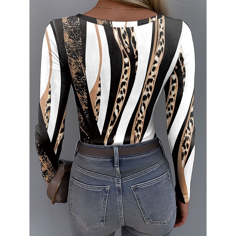 Women's Tunic Graphic Leopard Abstract Vintage Fashion Stylish Long Sleeve Square Neck Regular Tops Daily Print Blue Purple Green Khaki Spring Fall2