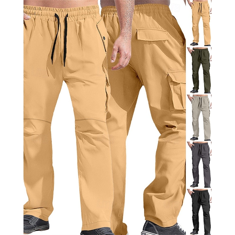 Men's Cargo Pants Trousers Drawstring Elastic Waist Multi Pocket Plain Wearable Outdoor Daily Camping & Hiking Fashion Classic Black Yellow